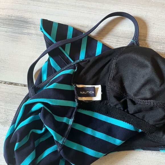 Nautica Swim Top two tone Navy/Turquoise Sz 10 - Picture 2 of 5